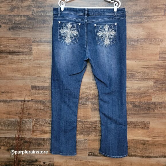 Roadrunner Apparel Inc Jeans 16 Bootcut Mid Rise Cross Embellished Thick Stitch - Picture 3 of 12